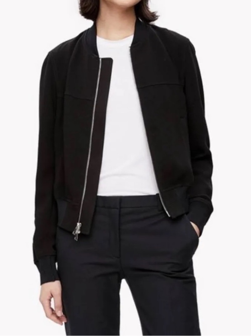 Theory Daryette B-Elevate Crepe Moto Bomber Jacket-Black-Women's Size Small